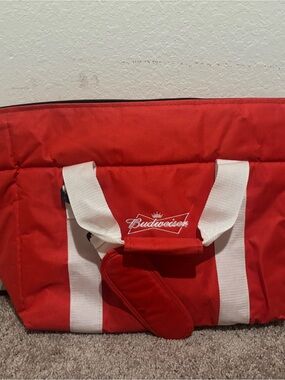 Budweiser Red Cooler Tote with White Handles